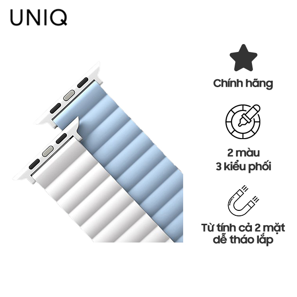Dây Đeo UNIQ Revix Reversible Magnetic Silicone Strap (42/41/40mm) Chính Hãng - Xanh Dương/Trắng