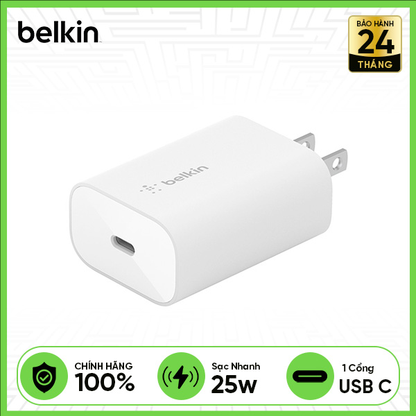 Củ Sạc Nhanh BELKIN PD 3.0 25W (WCA004) - Fullbox - Trắng