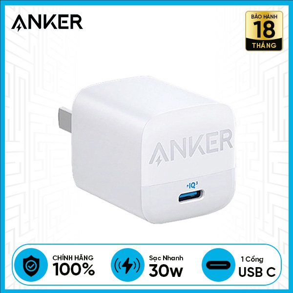 Củ Sạc Nhanh ANKER PIQ 3.0 GaN II 30W (A2639) - Trắng