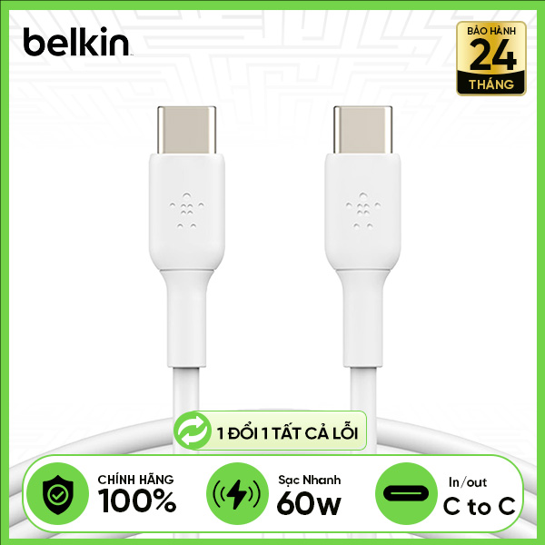 Cáp BELKIN C To C 60W 1m (CAB003) - Trắng