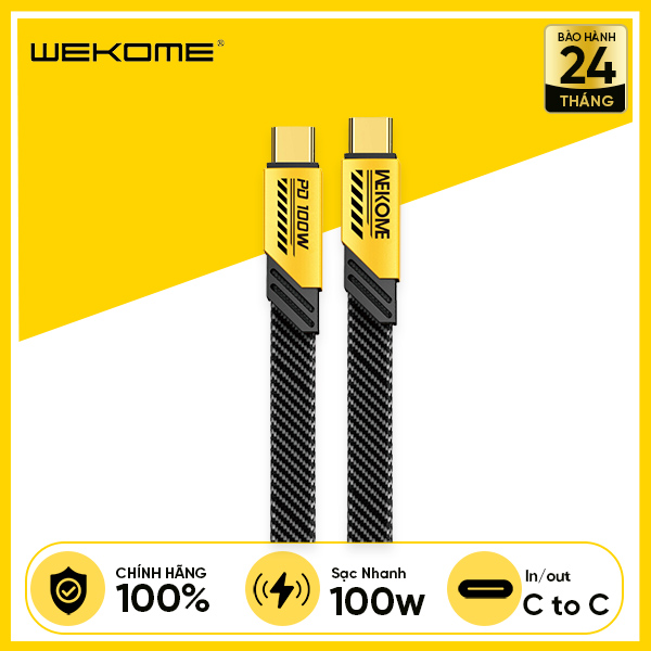 Cáp Sạc Nhanh WEKOME WDC-192 C To C 100W Thiết Kế Dây Dẹp Bọc Dù - Vàng