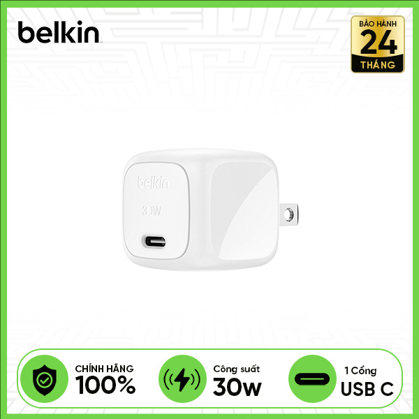 Củ Sạc Nhanh BELKIN PD USB-C 30W - Trắng