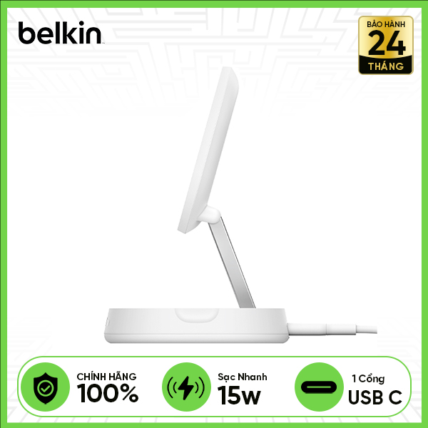 Đế sạc không dây BELKIN BoostCharge Universal Qi2 15W Travel - Trắng