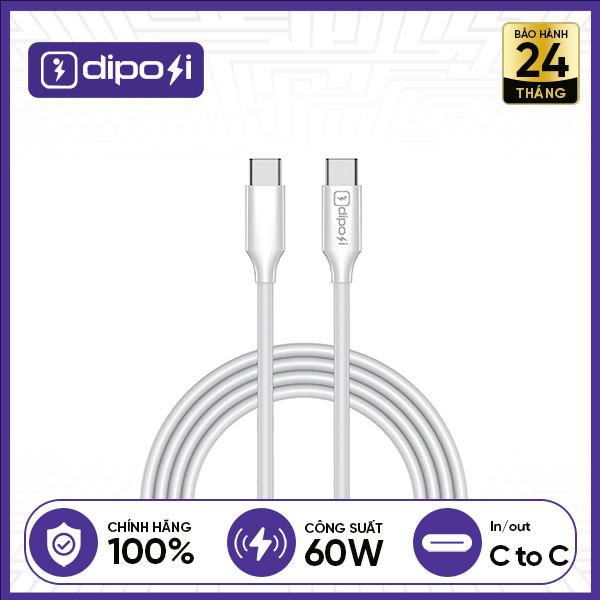 Cáp Sạc Nhanh Diposi C to C Thunder Cable 60W Chính Hãng - Trắng
