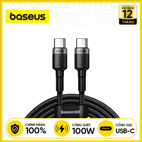Cáp Sạc Nhanh BASEUS Cafule 100W PD 2.0 USB-C to USB-C - Xám Đen