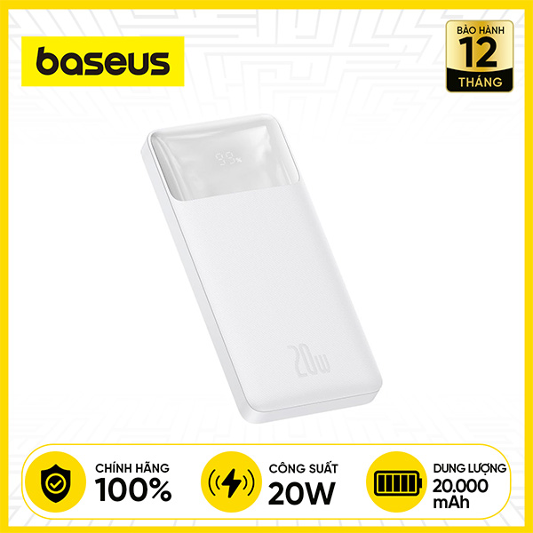 Pin Sạc Dự Phòng Baseus Bipow Digital Display 10000mAh 20W - Trắng