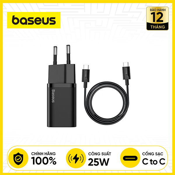 Bộ Sạc BASEUS Super Si C to C 25W - Đen