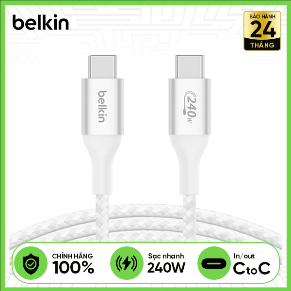 Cáp Sạc Dù Belkin C To C 1m 240W - Trắng