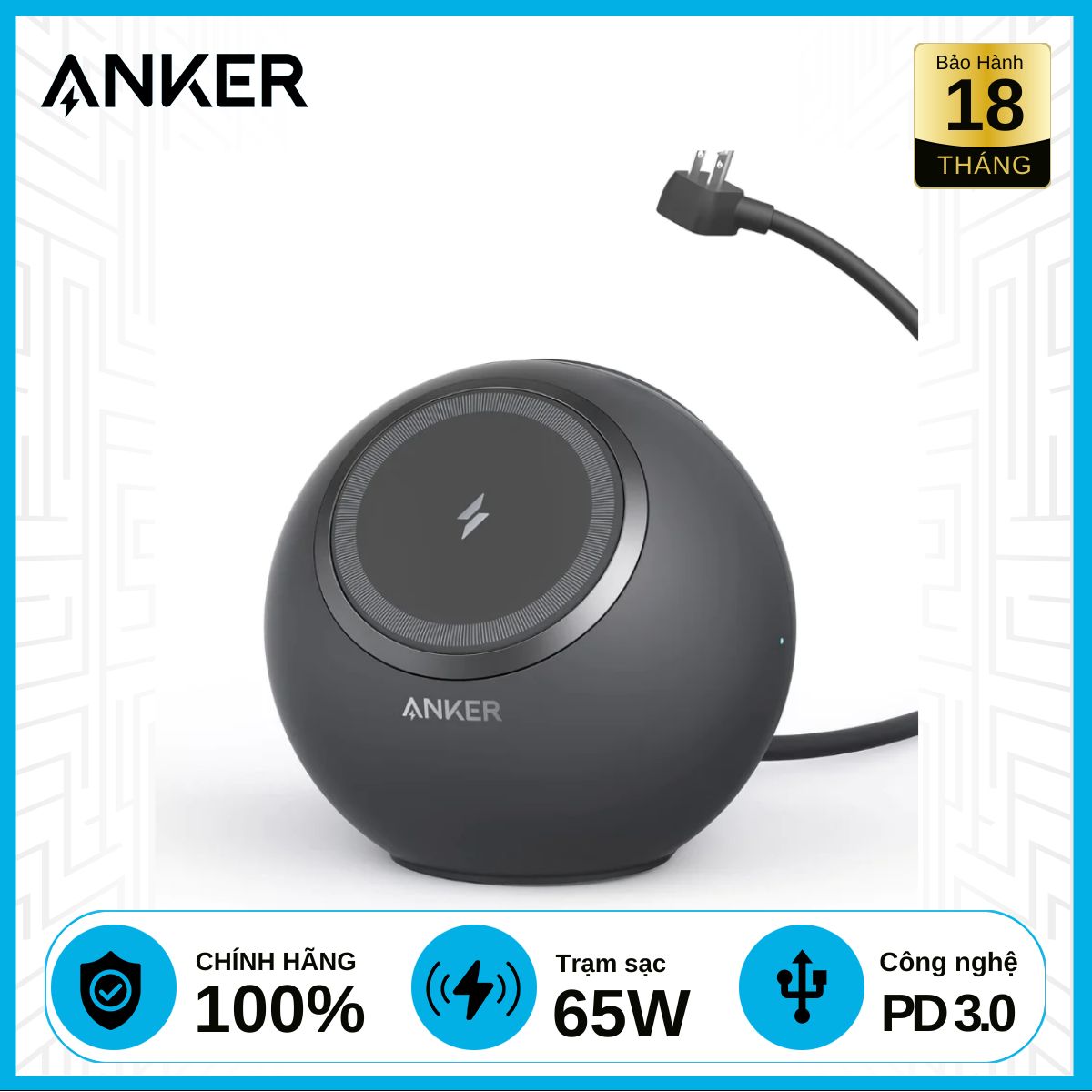 Đế Sạc Anker 637 MagGo A9137 3AC2C2A 65W Chính Hãng - Đen