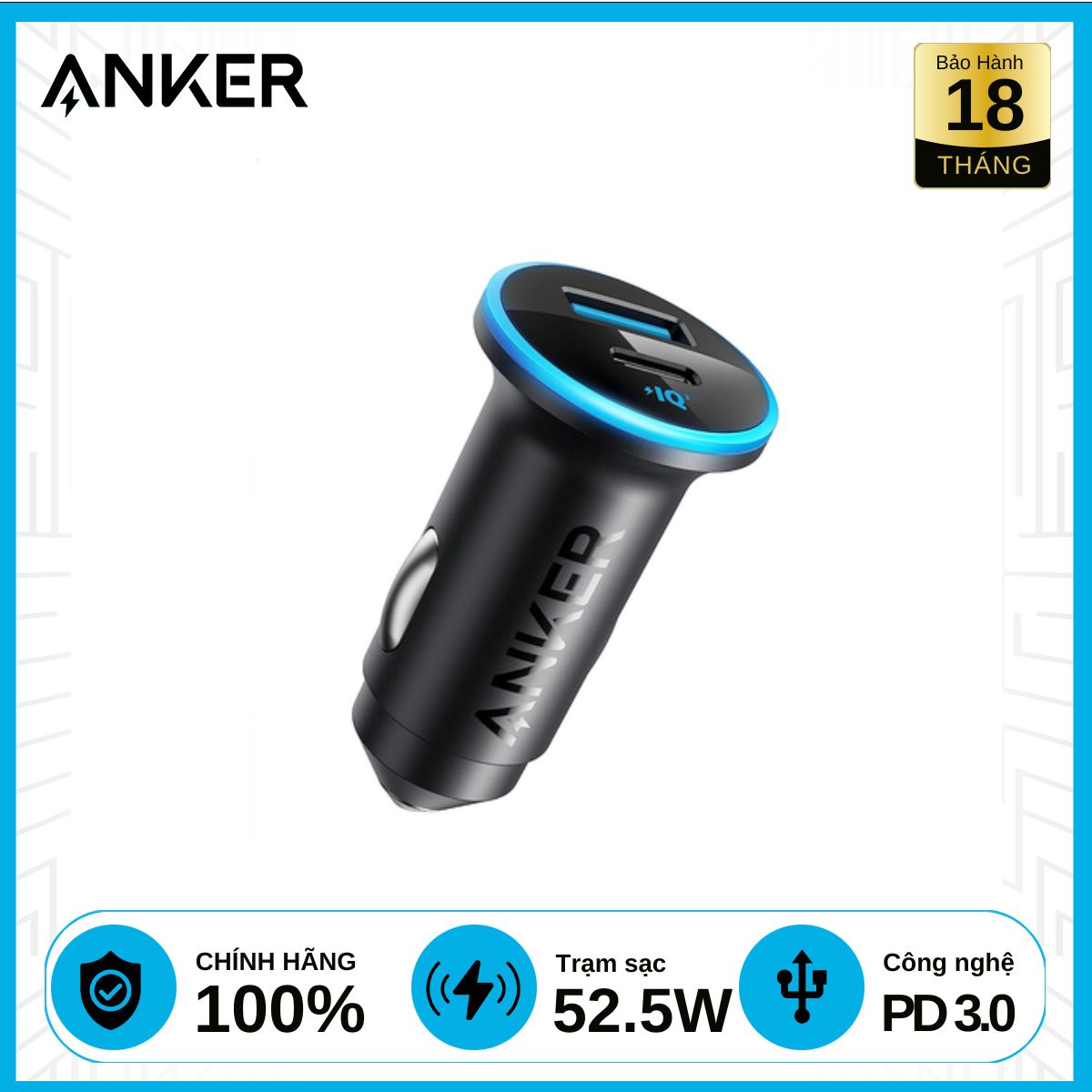 Sạc Ô tô Anker 323 1C1A 52.5W A2735 Chính Hãng - Đen