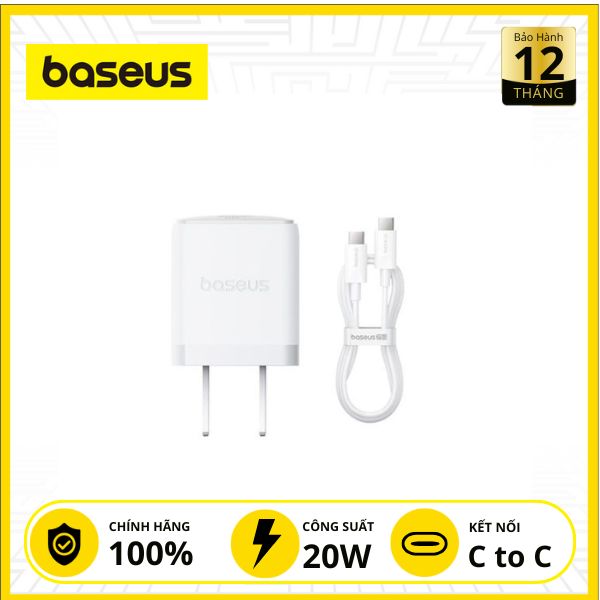 Bộ Sạc Baseus Palm 1C 20W US Kèm Cáp Sạc Chính Hãng - Trắng