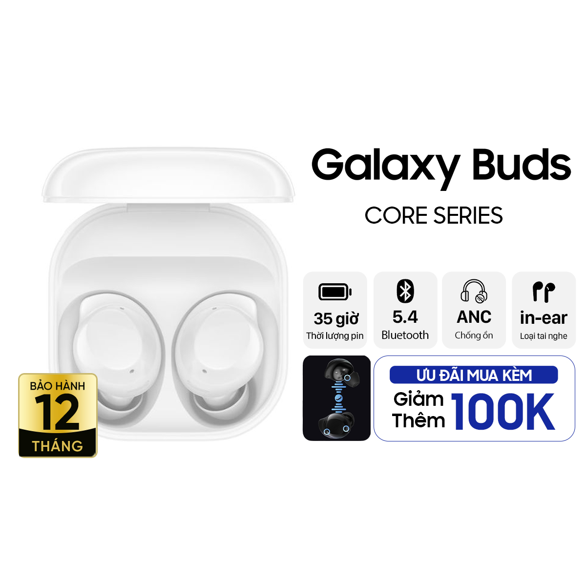 Tai nghe Bluetooth Samsung Galaxy Buds Core Chính hãng - BHĐT - Trắng