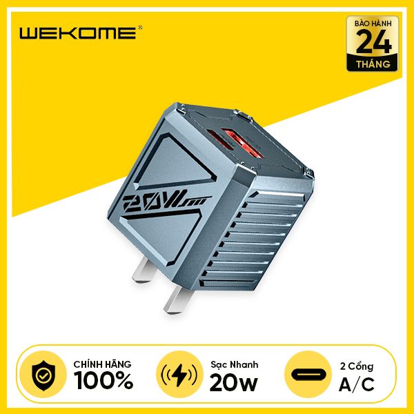 Củ Sạc Nhanh WEKOME WP-U146 PD20W Có 2 Cổng Output 1C/1A Nhỏ Gọn, An Toàn - Xám