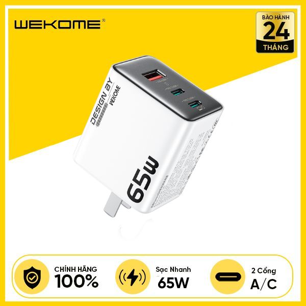 Củ Sạc WEKOME WP-U45 GaN 65W 2C+A - Trắng