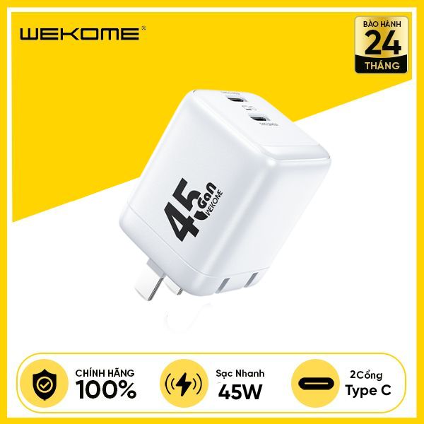Củ Sạc WEKOME WP-U47 GaN 45W C+C Chân Gập - Trắng