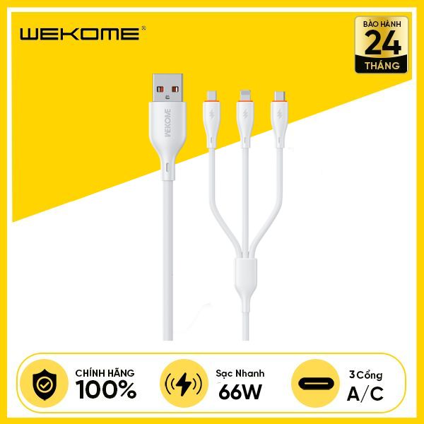 Cáp Sạc WEKOME WDC-C4 3-IN-1 66W QIN PVC - Trắng