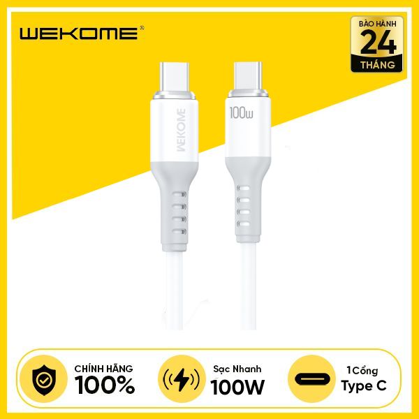 Cáp Sạc WEKOME WDC-C7 C-C 100W QIN Silicone - Trắng