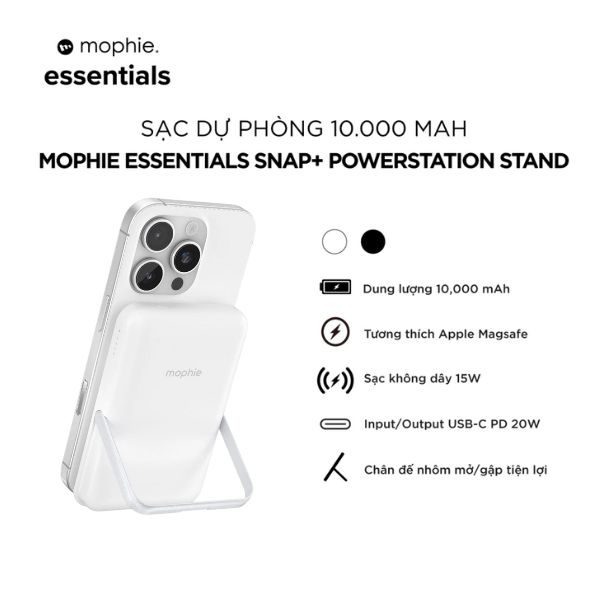 Pin Sạc Dự Phòng Mophie Essentials Snap+ Powerstation With Stand 10.000 mAh Chính Hãng - Trắng