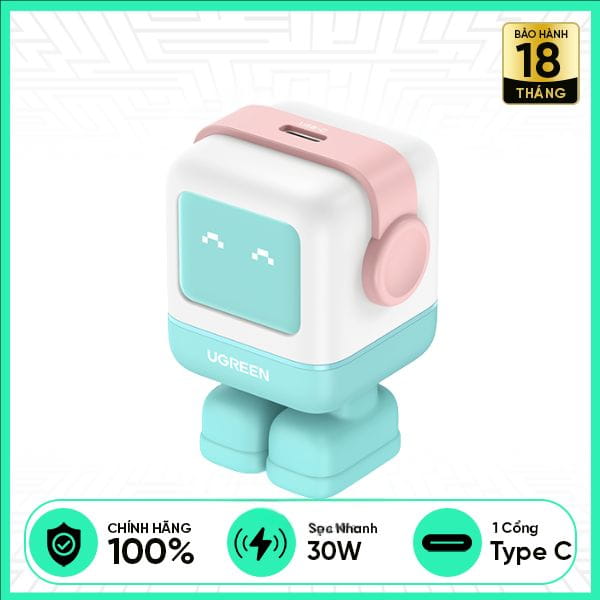 Củ Sạc Nhanh UGREEN GaN Nexode Robot USB-C 30W - Xanh Lá